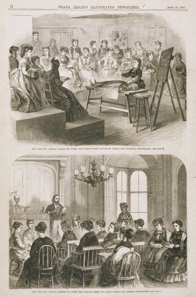 Female medical students attending a lecture, 1870 by American School